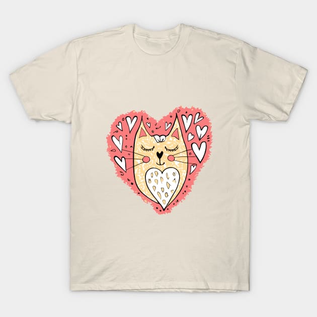 Cute Love Cat T-Shirt by Nessanya